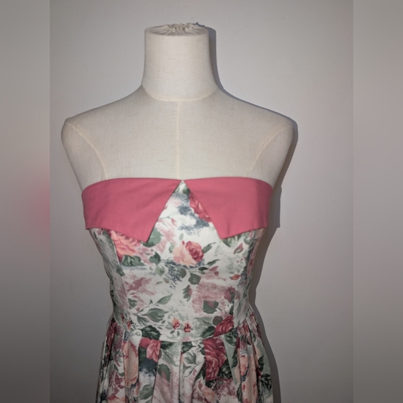 Vintage Laura Ashley Strapless Floral Midi Dress - Picture 3 of 10
